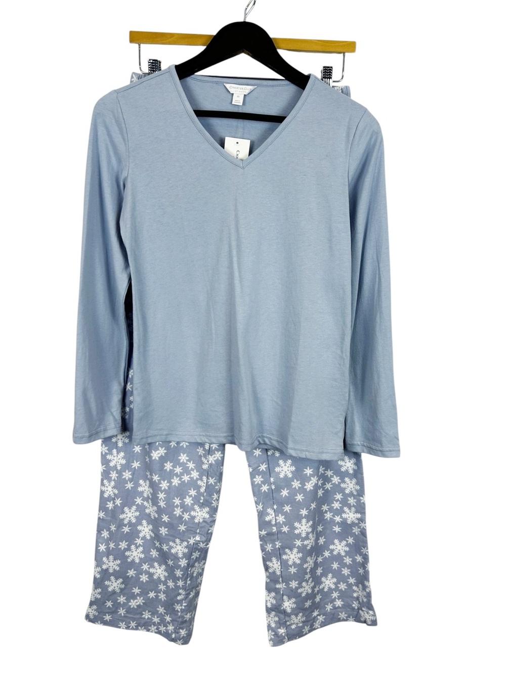 Charter Club Light Blue Pajama Set with Flannel Snowflake Pants Size X-Small